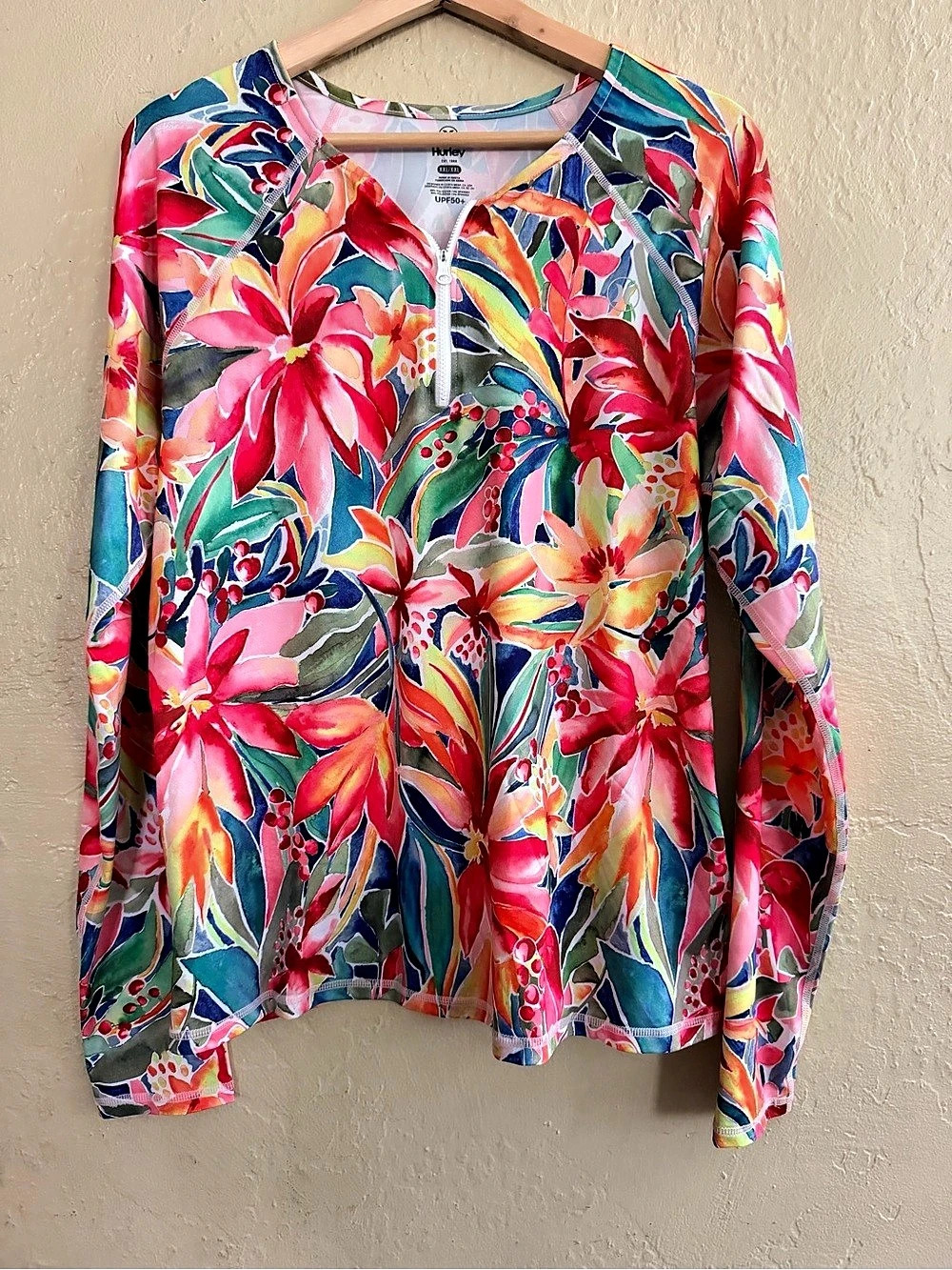 Hurley Long Sleeve Front Zip Rash Guard Floral Multicolor XXL/XXL